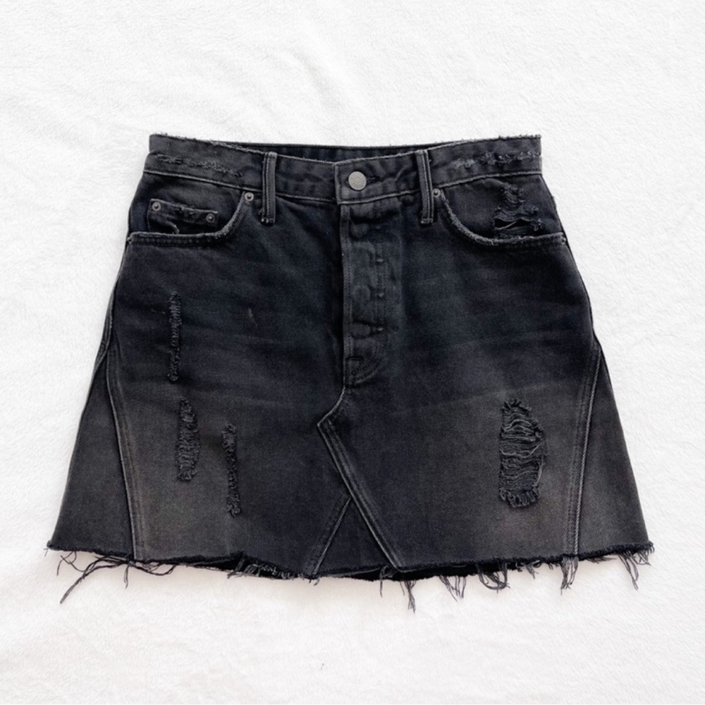 GRLFRND black distressed denim mini skirt